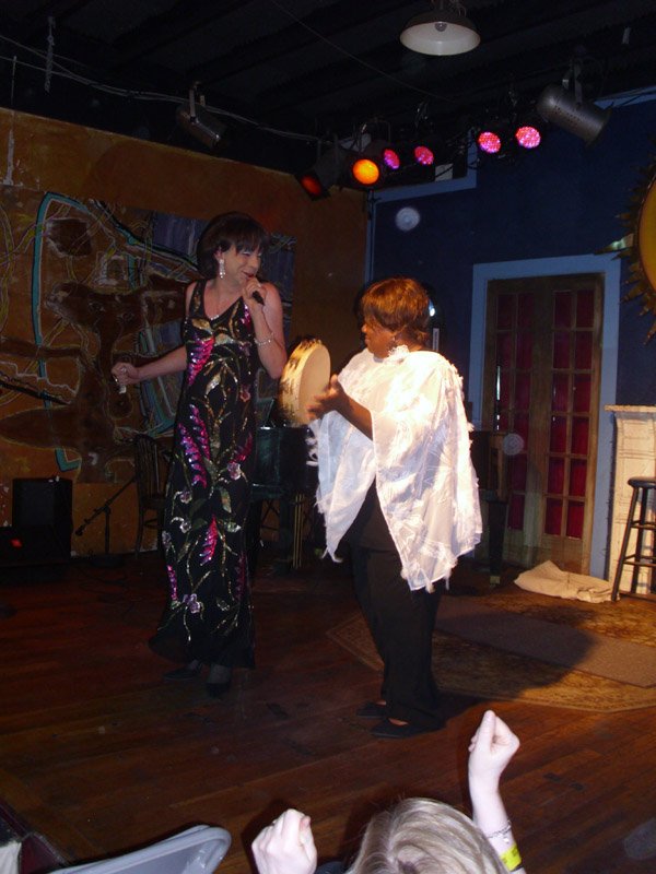 Performer Elizabeth Bouvier with The Tamborine Lady