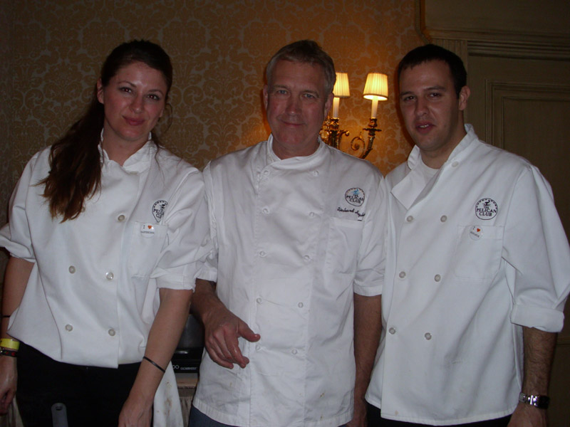 Executive Chef Richard Hughes of The Pelican Club flanked by his staff members